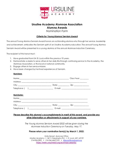 Fillable Online Alumnae I Award Nomination Form Fax Email Print Pdffiller