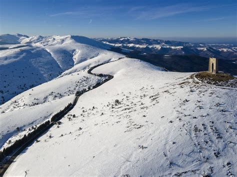 Aerial Winter View of Balkan Mountains Around Beklemeto Pass, Bulgaria ...