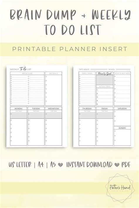 Brain Dump Printable With Weekly To Do List And Weekly Tasks Undated