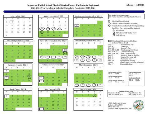 Inglewood Unified School District Calendar 2024-2025