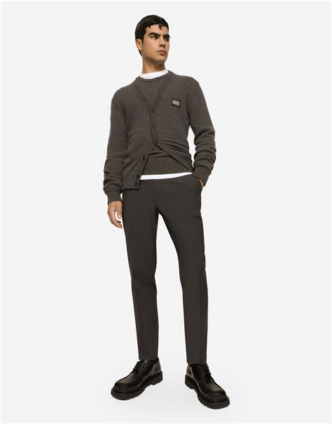 Stretch Cotton Pants With Dg Patch In Grey For Men Dolceandgabbana® Us