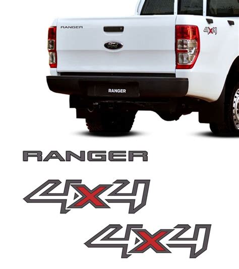 Kit Adesivos 4x4 Ford Ranger XL 2013 2016 Grafite Emblema Traseiro