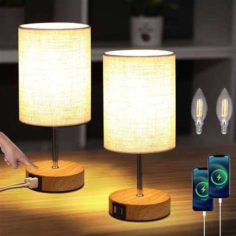 Amazon De Lightess 2er Set Nachttischlampe Touch Dimmbar Holz