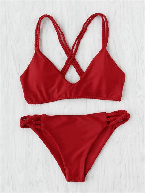 Design And Color Shop Braided Design Cross Back Bikini Set Online