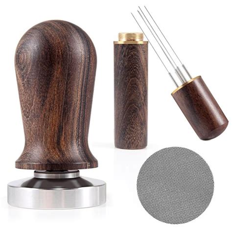 1Set 51mm Espresso Coffee Tamper Stirrer Set Wooden Handle Spring