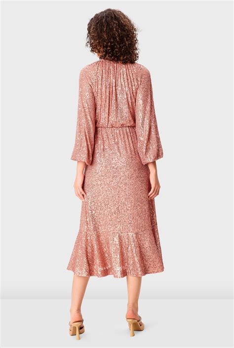 Shop Sequin Mesh Ruffle Flounce Dress EShakti