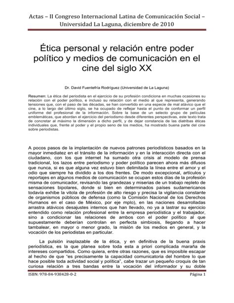 Tica Personal Y Relaci N Entre Poder Pol Tico Y Medios De Comunicaci