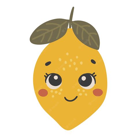 Premium Vector Cute Lemon Fruit Vector Fruit With Face Happy Lemon