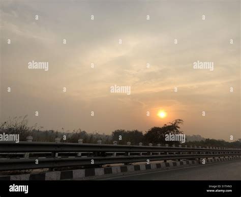 Landscape of new yamuna bridge. fog,smog & Pollution Stock Photo - Alamy