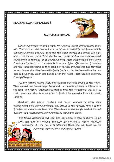 Native Americans Reading For Detail English Esl Worksheets Pdf Doc