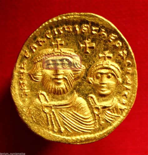 Heraclius Constantine Gold Solidus Cross Potent Byzantine Empire Coin