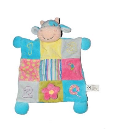 Doudou Plat Vache 1 2 3 C 123C Bleu Rose EDL Tiamo