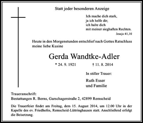 Alle Traueranzeigen F R Gerda Wandtke Adler Trauer Rp Online De