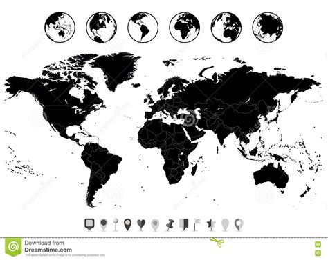 世界地图在白色和平的航海象隔绝的黑色空白 向量例证 插画 包括有 平面 亚马逊 收集 可定位 加拿大 72615054