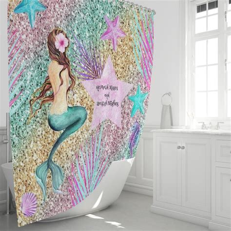 Mermaid Shower Curtain Aqua Shower Curtains Mermaids Shower Etsy