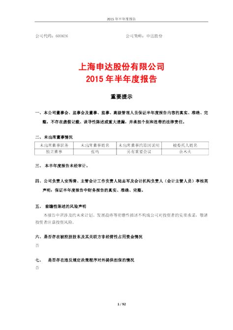 申达股份：2015年半年度报告