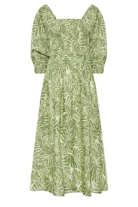 LTS Tall Womens Green Palm Leaf Print Midaxi Dress Long Tall Sally