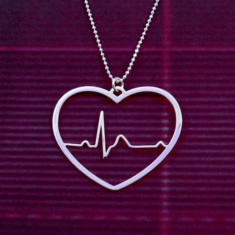 Heart Beat Necklace Heart Rhythm Ekg Valentines Day Silver Plated Chain