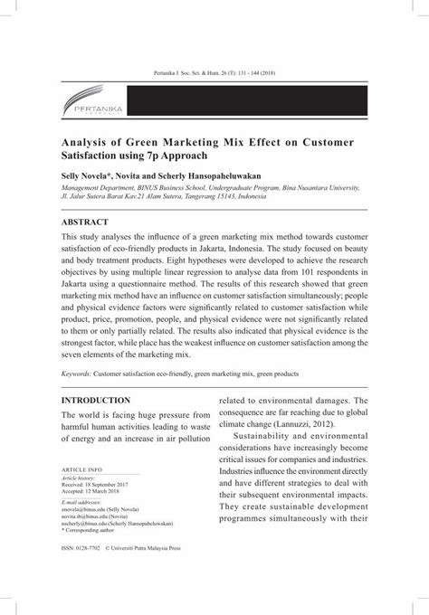 Pdf Analysis Of Green Marketing Mix Effect On Customer Satisfaction