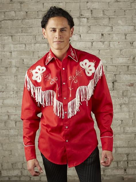 Mens Vintage Western Shirt Collection Rockmount Fancy Fringe Red