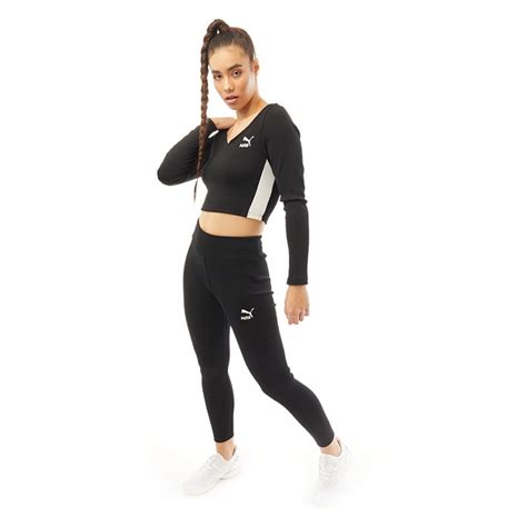 Buy Puma Womens Classics Ribbed Long Sleeve Crop Top Puma Black