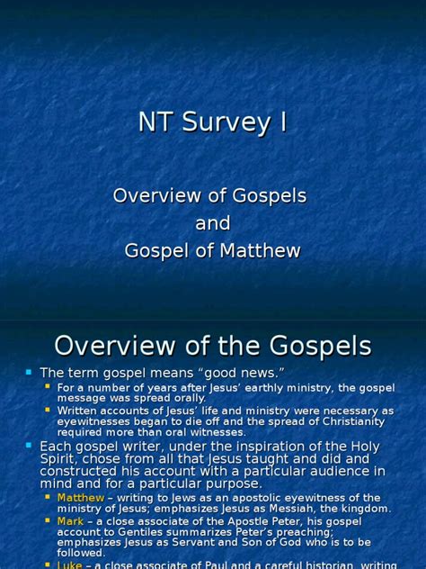 02 - Overview of Gospels and Matthew | PDF | Gospel Of Matthew | Gospels