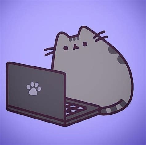 Pusheen with her computer Cute Food Drawings, Cute Animal Drawings ...