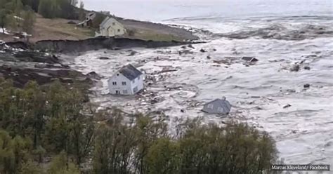 Moment Landslide Sweeps Eight Buildings Into The Sea In Norway As Chunk