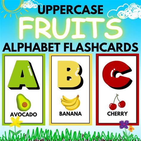 UPPERCASE Fruits Alphabet Flashcards for Pre-K and Kindergarten Early ...