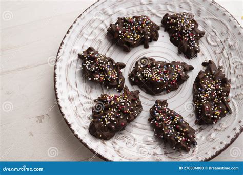 Chocolate Rocks with Toasted Almonds. Traditional Spanish Dessert Stock Photo - Image of cacao ...