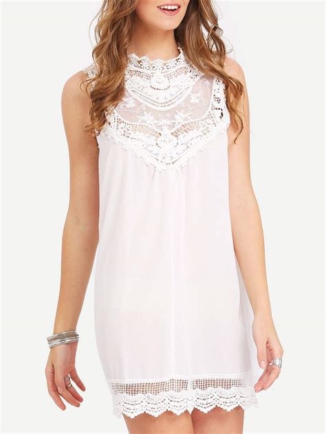 White Lace Crochet Mini Dress Shein Sheinside