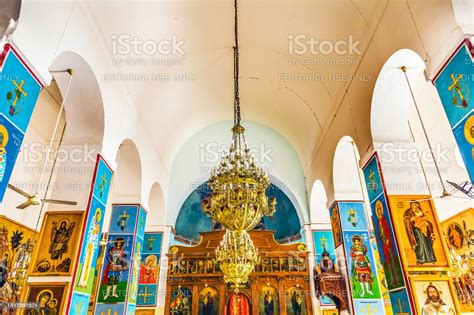 Mosaik Lukisan Dinding Gereja Saint George Madaba Jordan Foto Stok