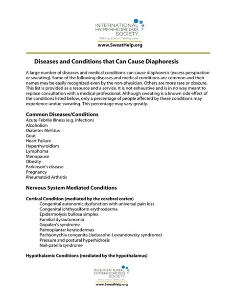 Diseases and Conditions that Can Cause Diaphoresis