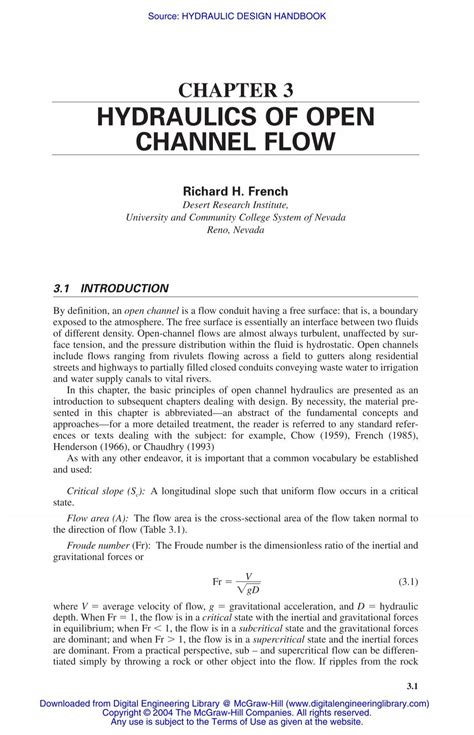 Chapter Hydraulics Of Open Channel Flow