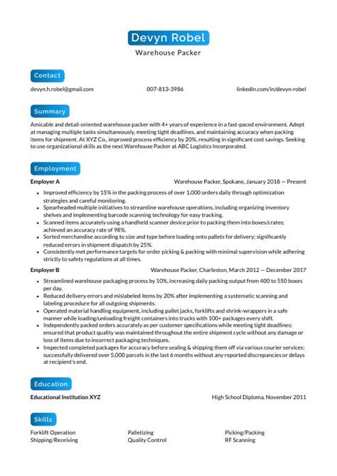 Warehouse Packer Resume Cv Example And Writing Guide