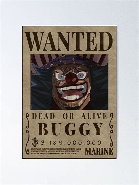 Buggy Wanted The Clown One Piece Buggy Bounty Poster Poster For Sale