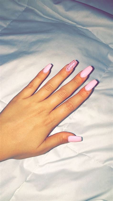 Coffin Nails, bubble gum pink with glitter accent💕 | Pink acrylic nails ...