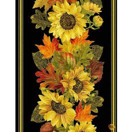 Fall Glory Metallic Harvest Sunflower Border Stripe Repeat Across