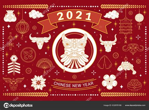 Vector Banner Signs Symbols 2021 Chinese Calendar Metal Bull Zodiac ...