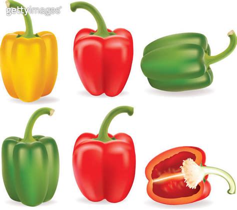 Set Of Three Peppers Yellow Red And Green Pepper Vector Illustration