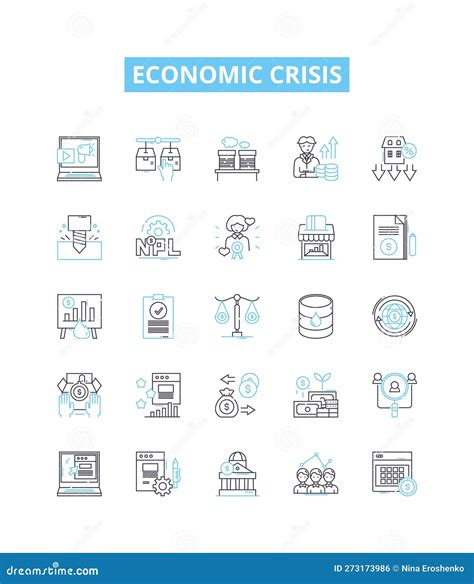 Economic Crisis Vector Line Icons Set Economy Crisis Recession