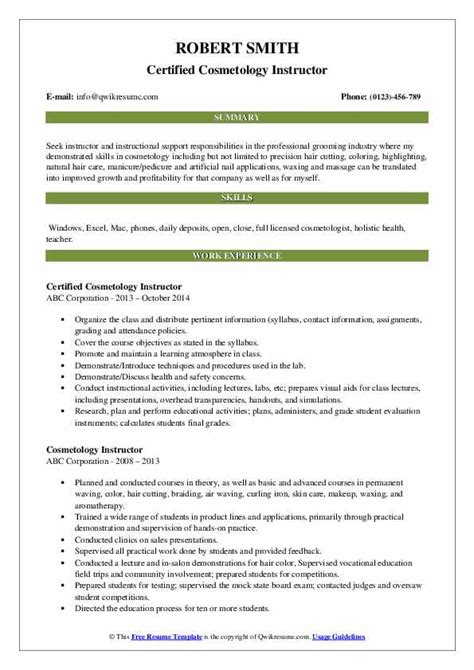 Cosmetology Instructor Resume Samples Qwikresume