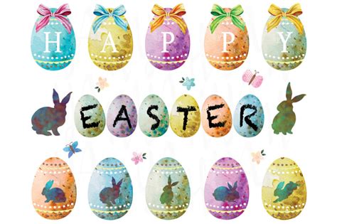 Happy Easter Eggs Watercolor By Yenzarthaut Thehungryjpeg