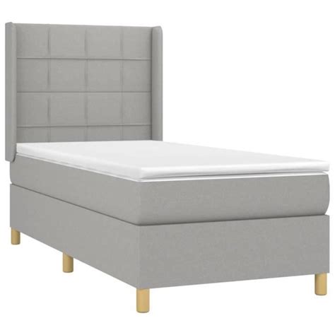 Estink Lit Sommier Tapissier Et Matelas Gris Clair X Cm Tissu