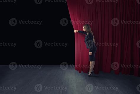 Woman open red curtains of the theater stage 20566534 Stock Photo at ...