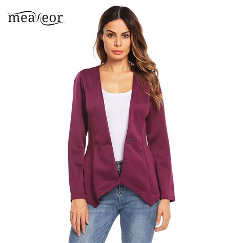 Meaneor Solid Women S Blazer Coat Fashion V Neck One Button Slim Women Blazers For Office Lady