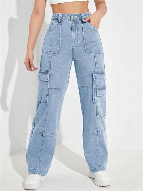 High Waist Flap Pocket Side Cargo Jeans Jeans Outfit Women Fashion