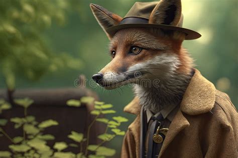 Detective Fox Wearing Vintage Clothing Stock Illustration