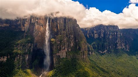 Angel Falls Waterfall At The Auy N Tepui Mountain Canaima National