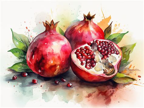 Watercolor Illustration Of Pomegranate Illustration Watercolor Art